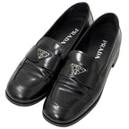 Prada Leather Shoes Triangle Logo Loafers Black 39 Simple
