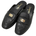 Chanel Mules Leather Black Gold 38 2 1 CC Logo