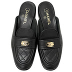 Chanel Mules Leather Black Gold 38 2 1 CC Logo — view 5