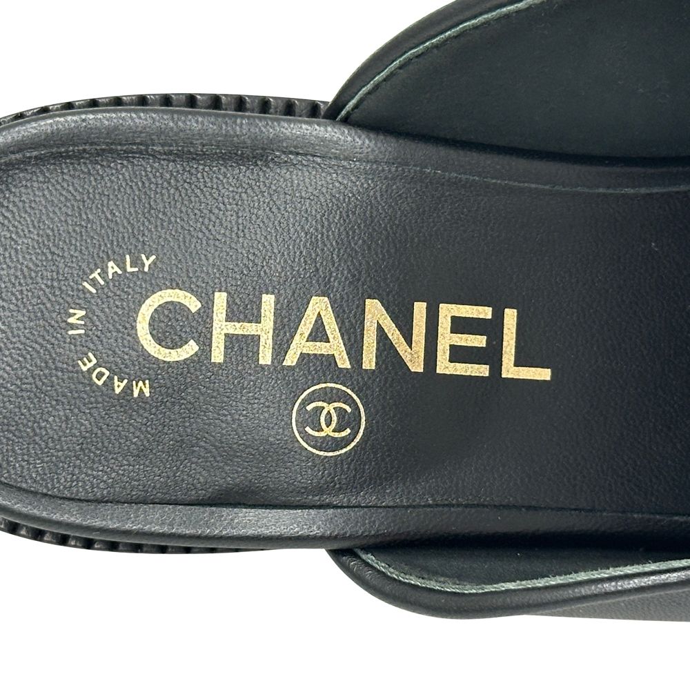 Chanel Mules Leather Black Gold 38 2 1 CC Logo — view 8