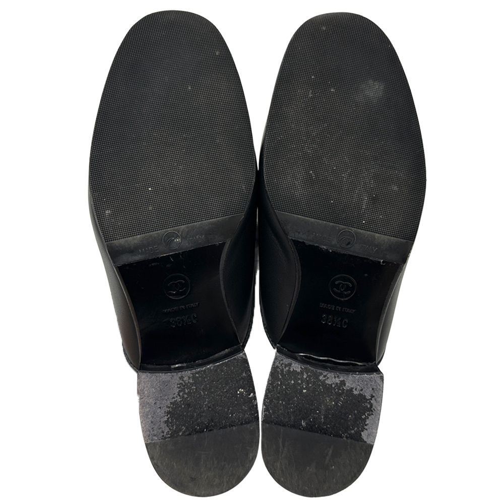 Chanel Mules Leather Black Gold 38 2 1 CC Logo — view 6
