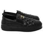 Chanel Shoes Quilted Leather Slip on Black Gold 39 Sneakers Thick Sole — view 3