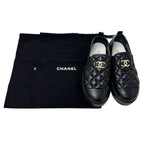 Chanel Shoes Quilted Leather Slip on Black Gold 39 Sneakers Thick Sole — view 9