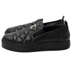 Chanel Shoes Quilted Leather Slip on Black Gold 39 Sneakers Thick Sole — view 2