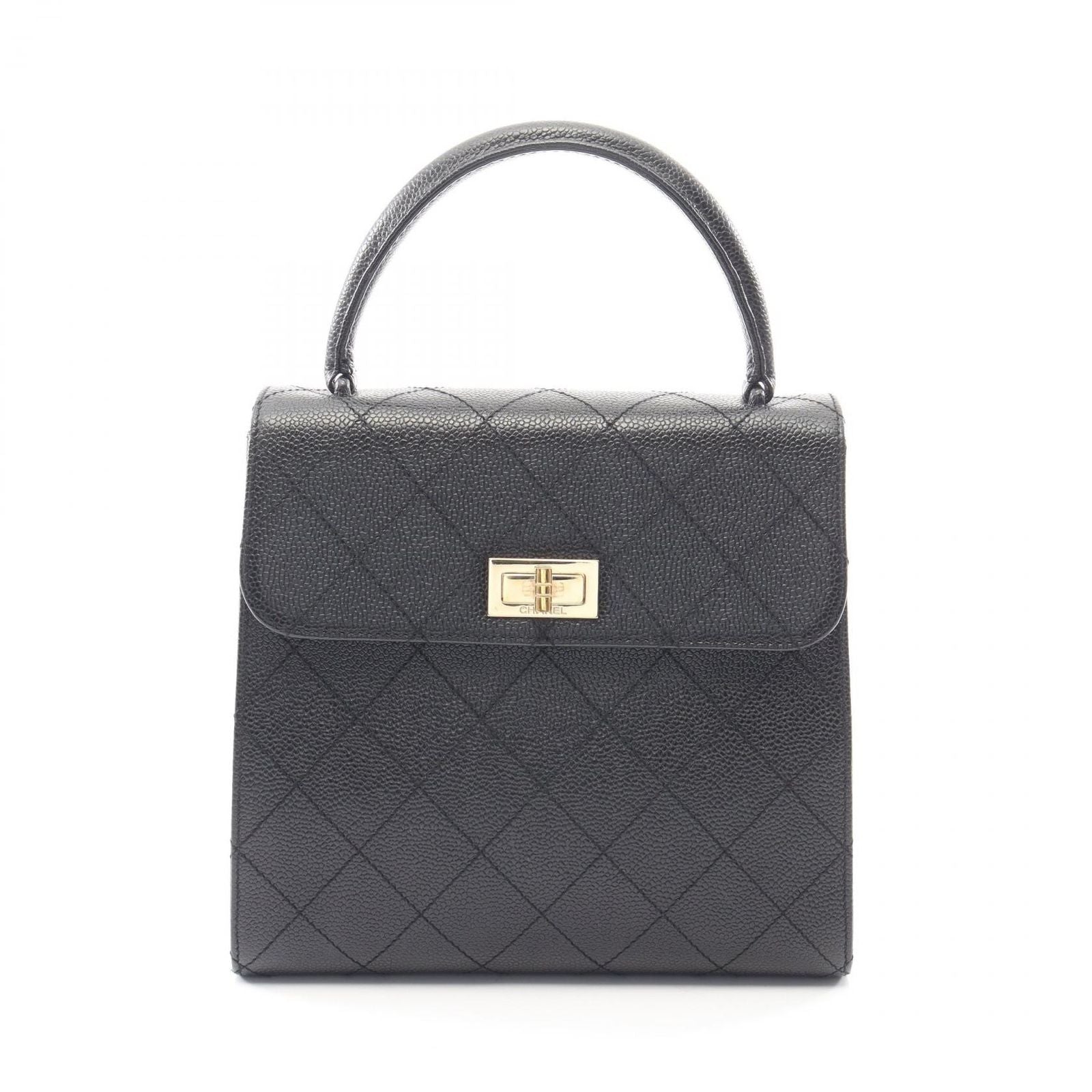 Chanel Handbag 2.55 Quilted Top Handle Black Calf Bag