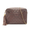 Chanel Shoulder Bag Quilted Brown Caviar Leather Fringe Chain