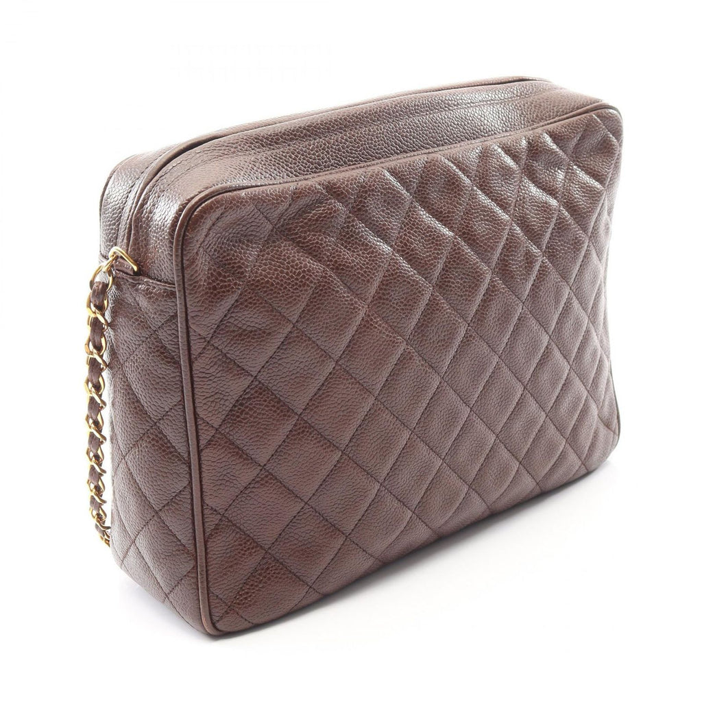 Chanel Shoulder Bag Quilted Brown Caviar Leather Fringe Chain — view 2