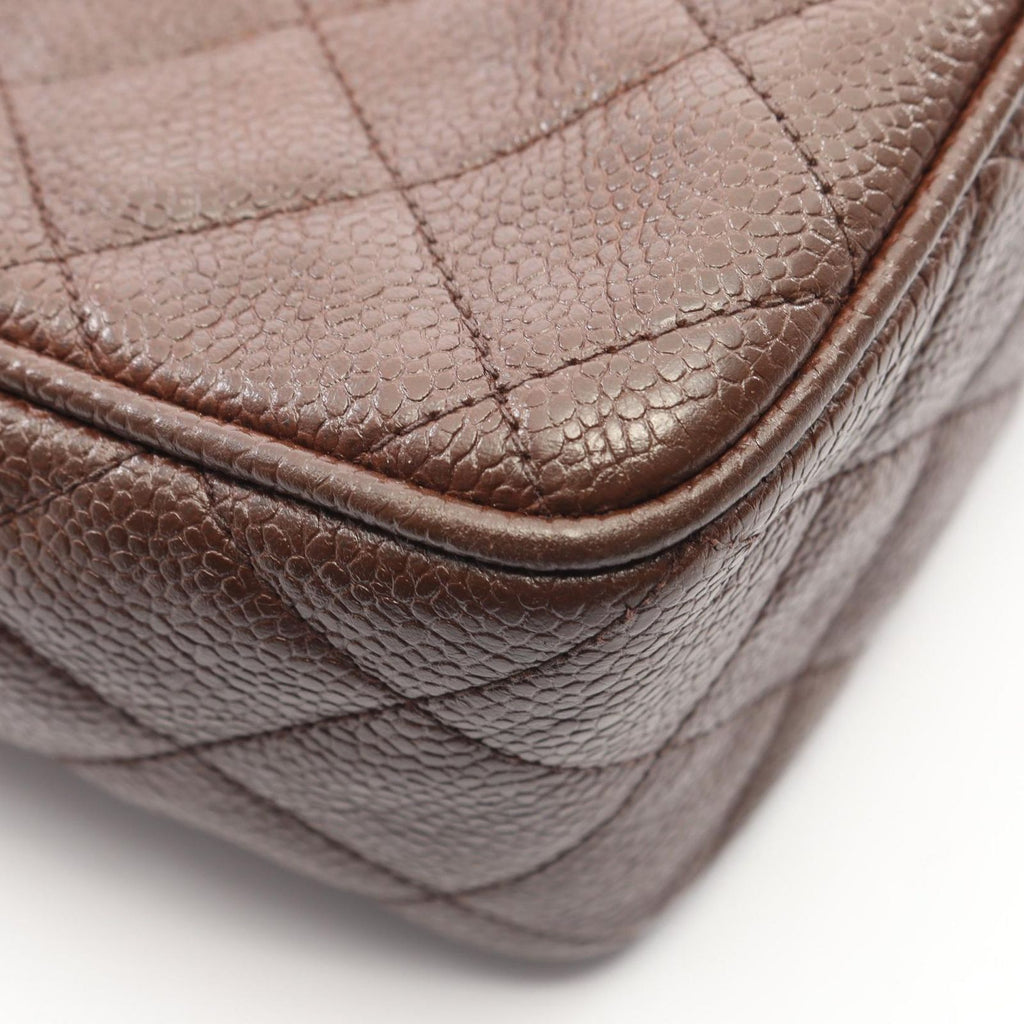 Chanel Shoulder Bag Quilted Brown Caviar Leather Fringe Chain — view 7