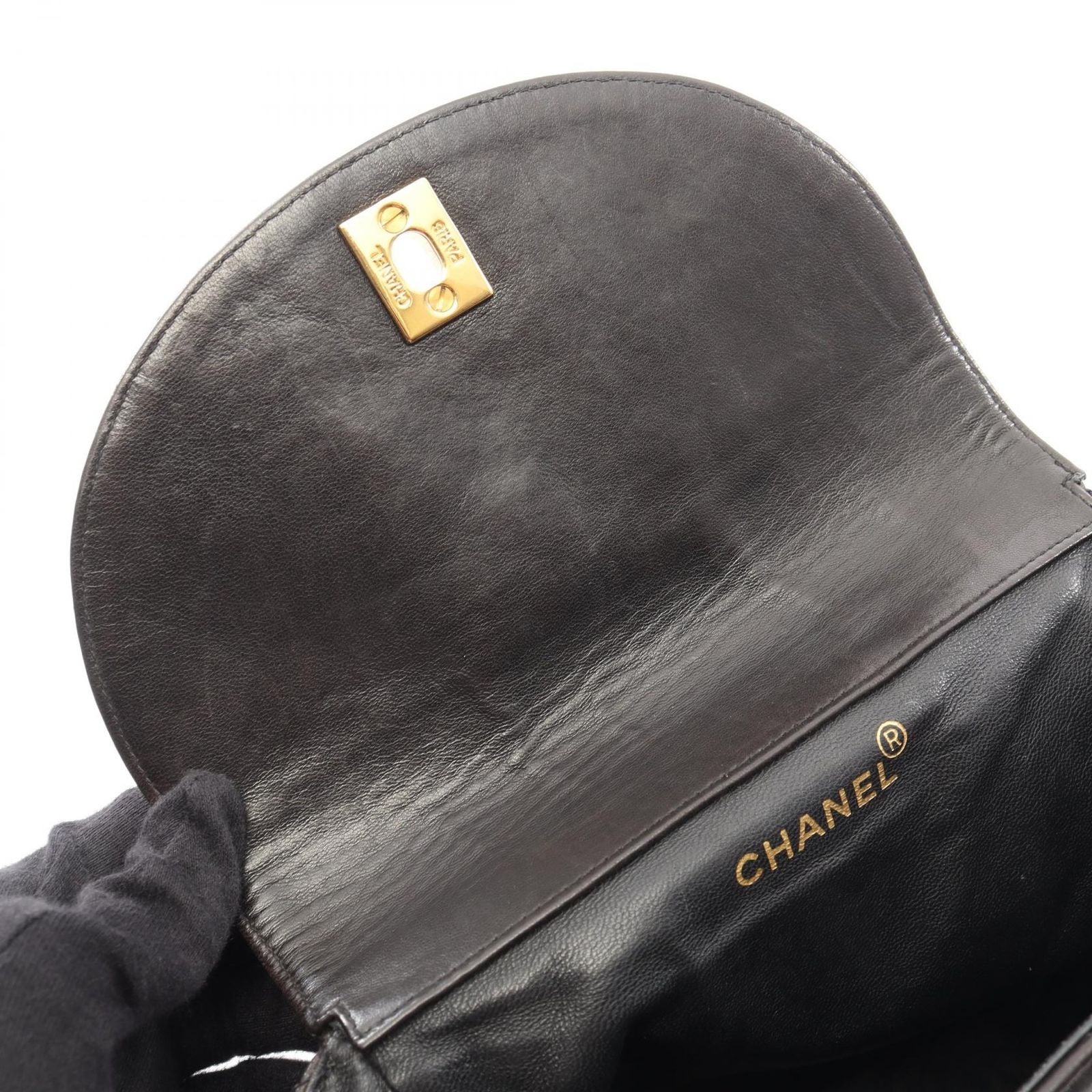 Chanel Backpack Quilted Black Lambskin Double Turnlock Chain — view 6