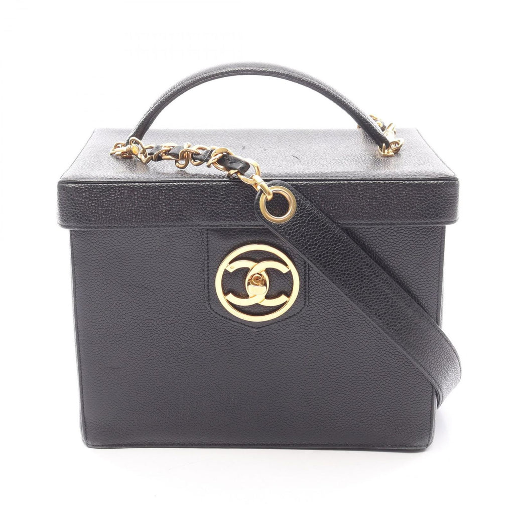 Chanel Handbag CC Logo 2-Way Black Caviar Leather Vanity Chain