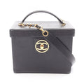 Chanel Handbag CC Logo 2-Way Black Caviar Leather Vanity Chain