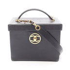Chanel Handbag CC Logo 2-Way Black Caviar Leather Vanity Chain