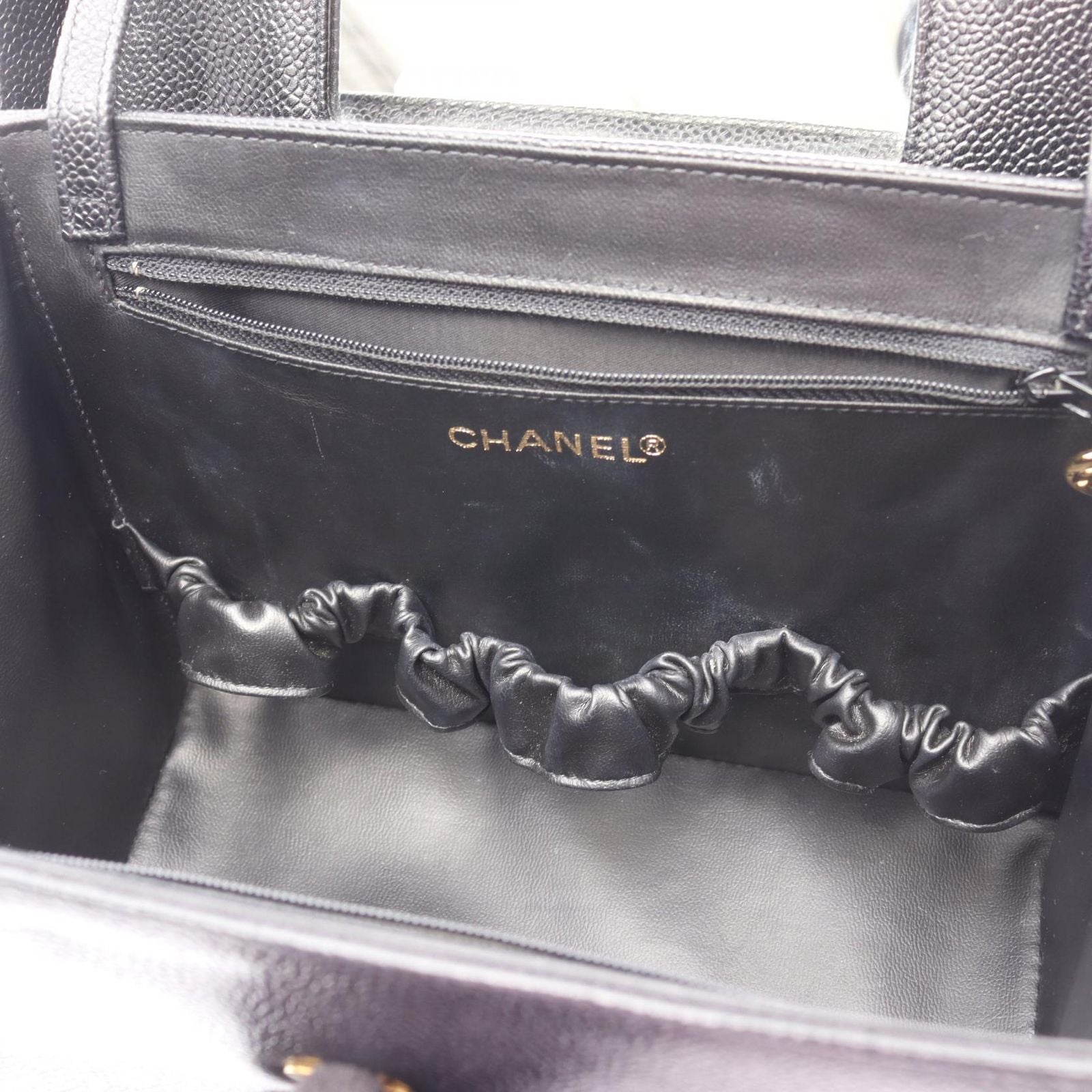 Chanel Handbag CC Logo 2-Way Black Caviar Leather Vanity Chain — view 7