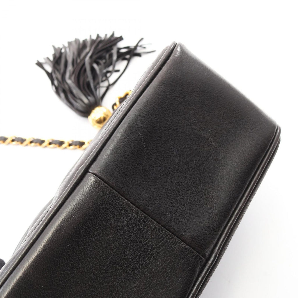 Chanel Shoulder Bag Triple CC Logo Tassel Black Lambskin Coco Fringe Mini Chain — view 8