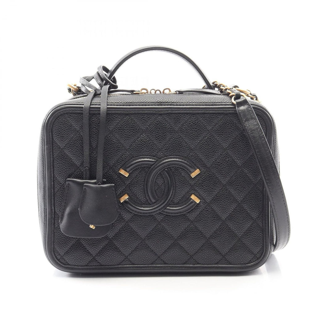 Chanel Shoulder Bag CC Filigree Quilted Vanity 2-Way Black Caviar Leather CC