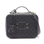 Chanel Shoulder Bag CC Filigree Quilted Vanity 2-Way Black Caviar Leather CC