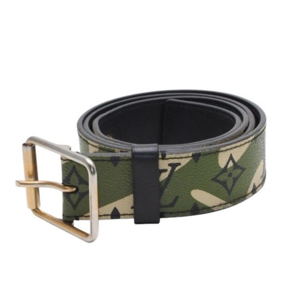 Louis Vuitton LV TM Ceinture Belt Leather Monogram Moflage Khaki Beige Black — view 2