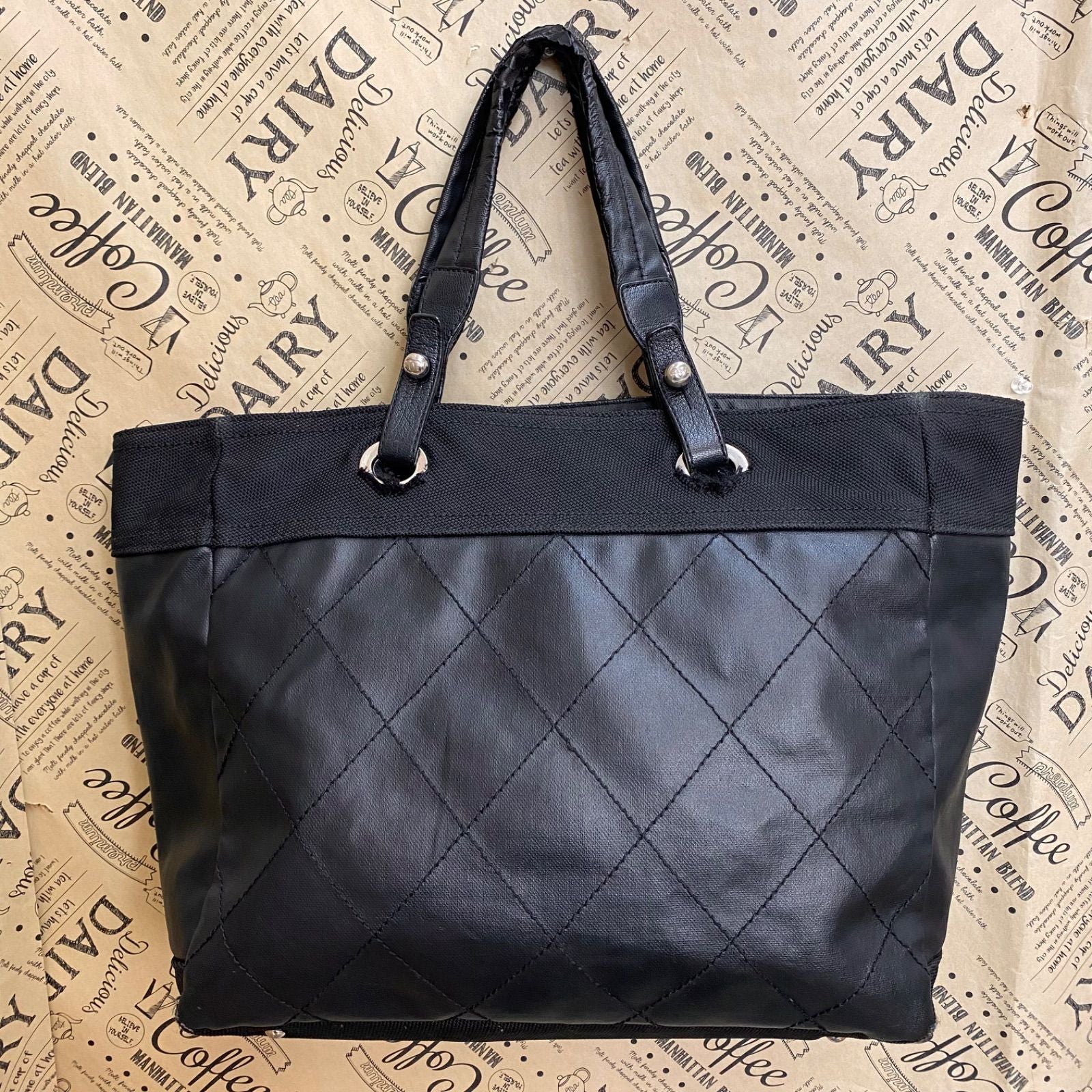 Chanel Paris Biarritz Tote Black CC Logo Business Travel