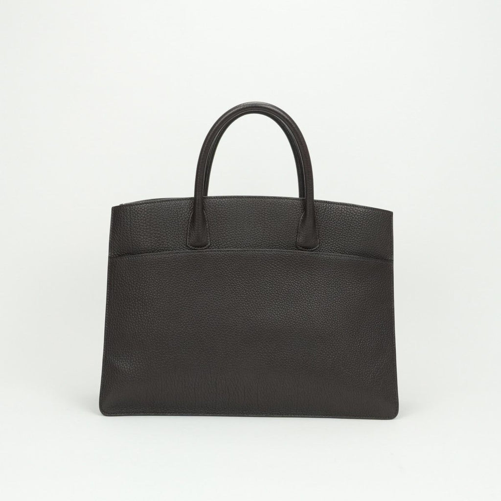 Hermes White Bus GM Tote Fjord Chocolat Chocolate Brown Gold Handbag