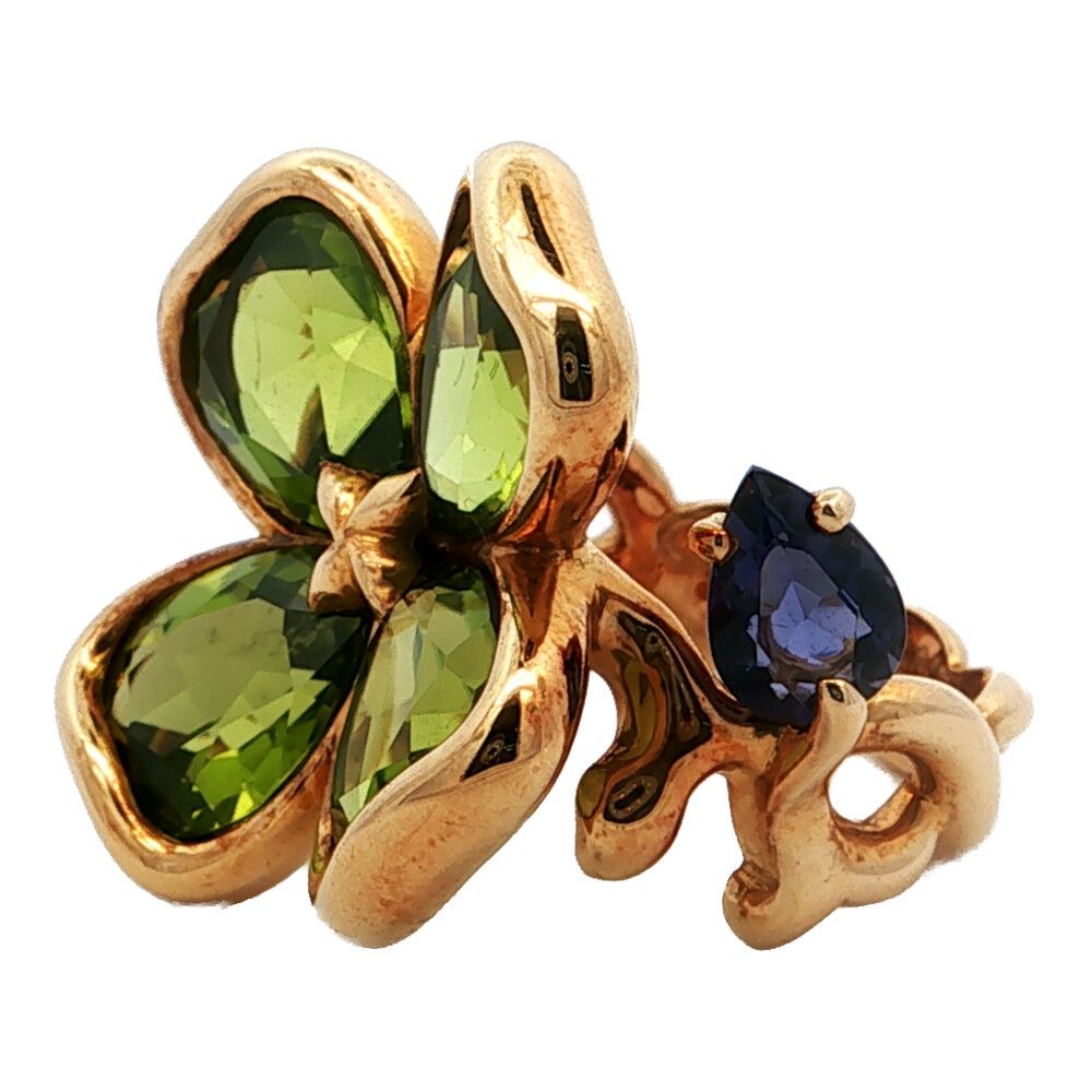 Chanel Clover Peridot Tanzanite Ring 18k Yellow Gold — view 3