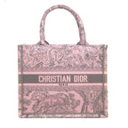 Dior Tote Book Small Pink Gray Toile de Jouy Sauvage Embroidery