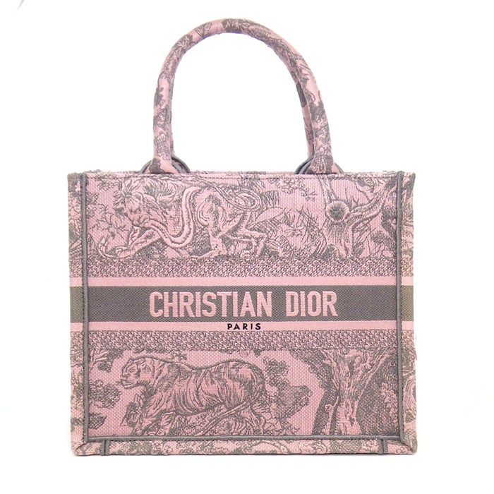 Dior Tote Book Small Pink Gray Toile de Jouy Sauvage Embroidery