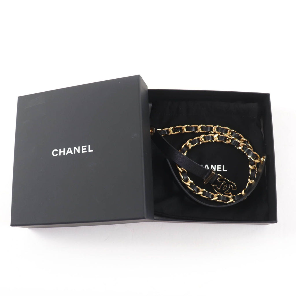 Chanel CC Logo Chain Leather Belt Black Gold 75 — view 2