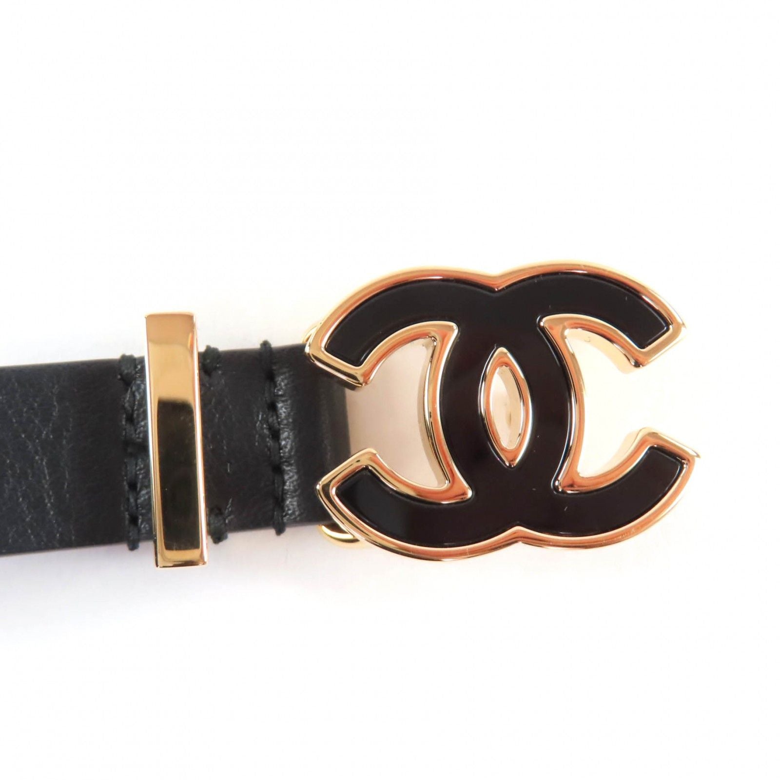 Chanel CC Logo Chain Leather Belt Black Gold 75 — view 7