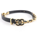 Chanel CC Logo Chain Leather Belt Black Gold 75