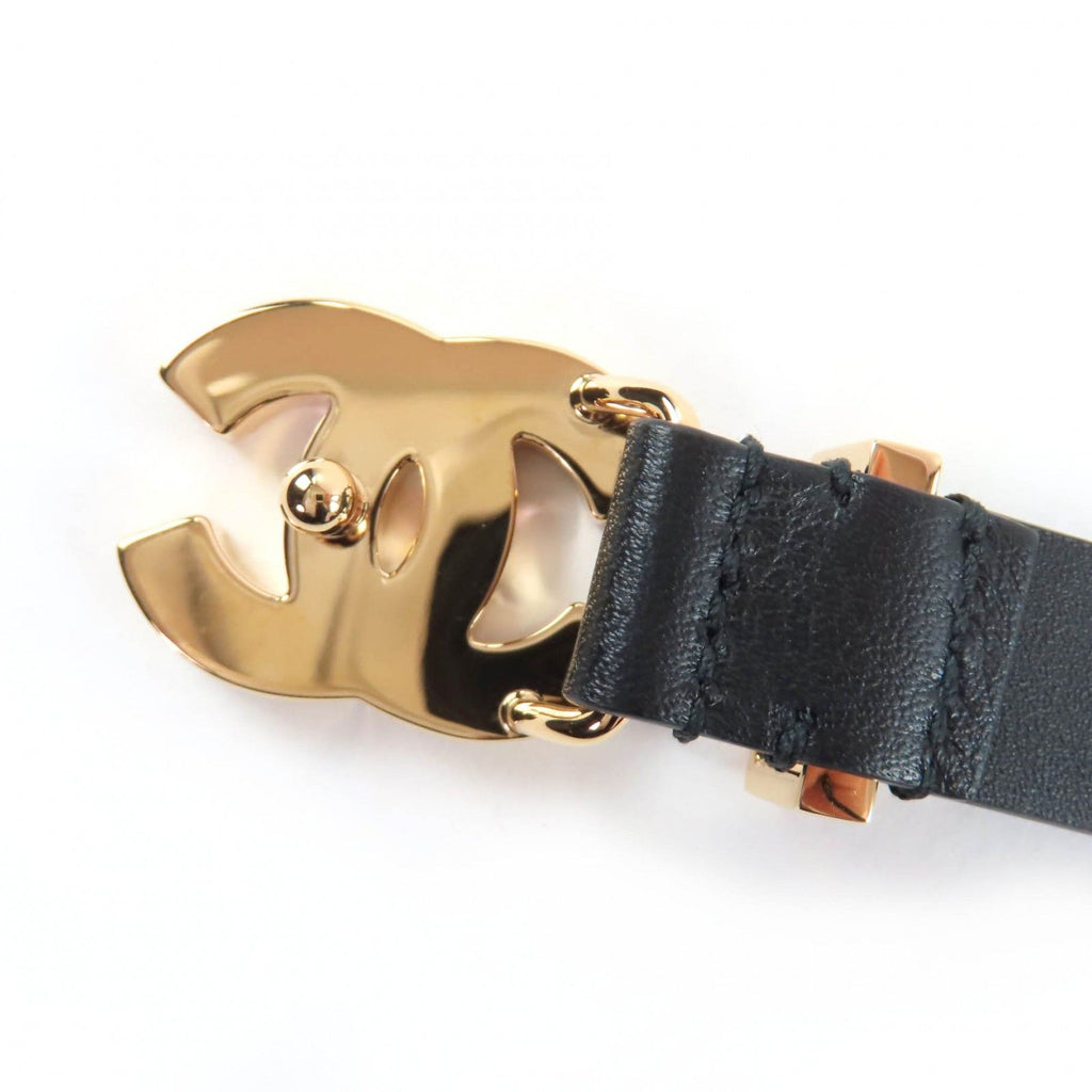 Chanel CC Logo Chain Leather Belt Black Gold 75 — view 8