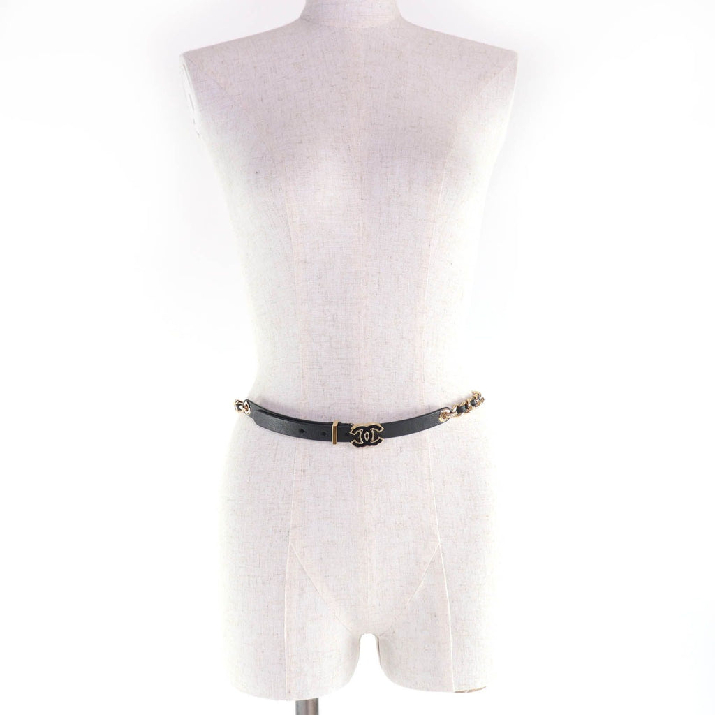 Chanel CC Logo Chain Leather Belt Black Gold 75 — view 5