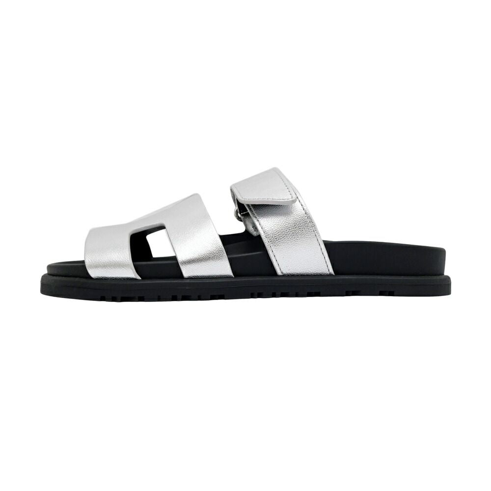 Hermes Sandals Chypre 37 Gray Argent Silver Black Shoes