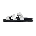 Hermes Sandals Chypre 37 Gray Argent Silver Black Shoes