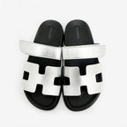 Hermes Sandals Chypre 37 Gray Argent Silver Black Shoes — view 7