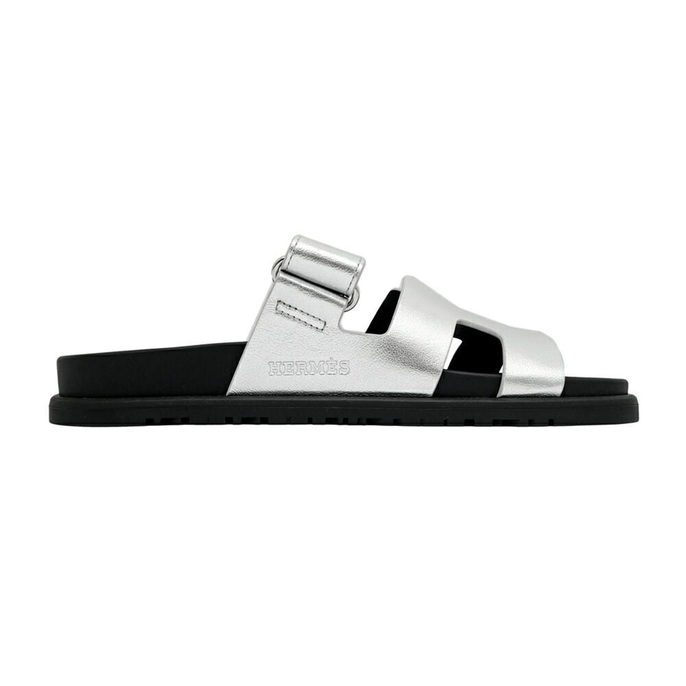 Hermes Sandals Chypre 37 Gray Argent Silver Black Shoes — view 2