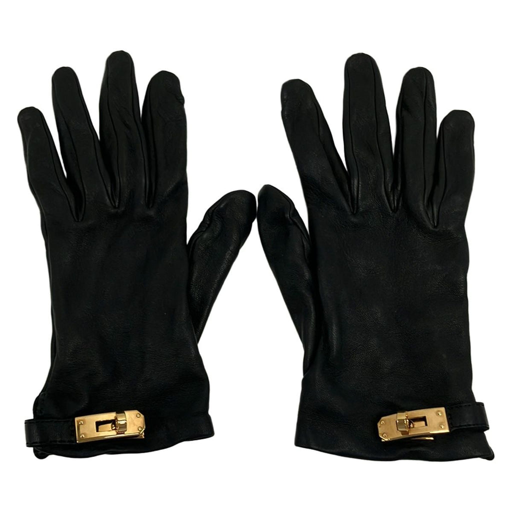 Hermes Gloves Black Kelly Charm Gold Lambskin — view 2