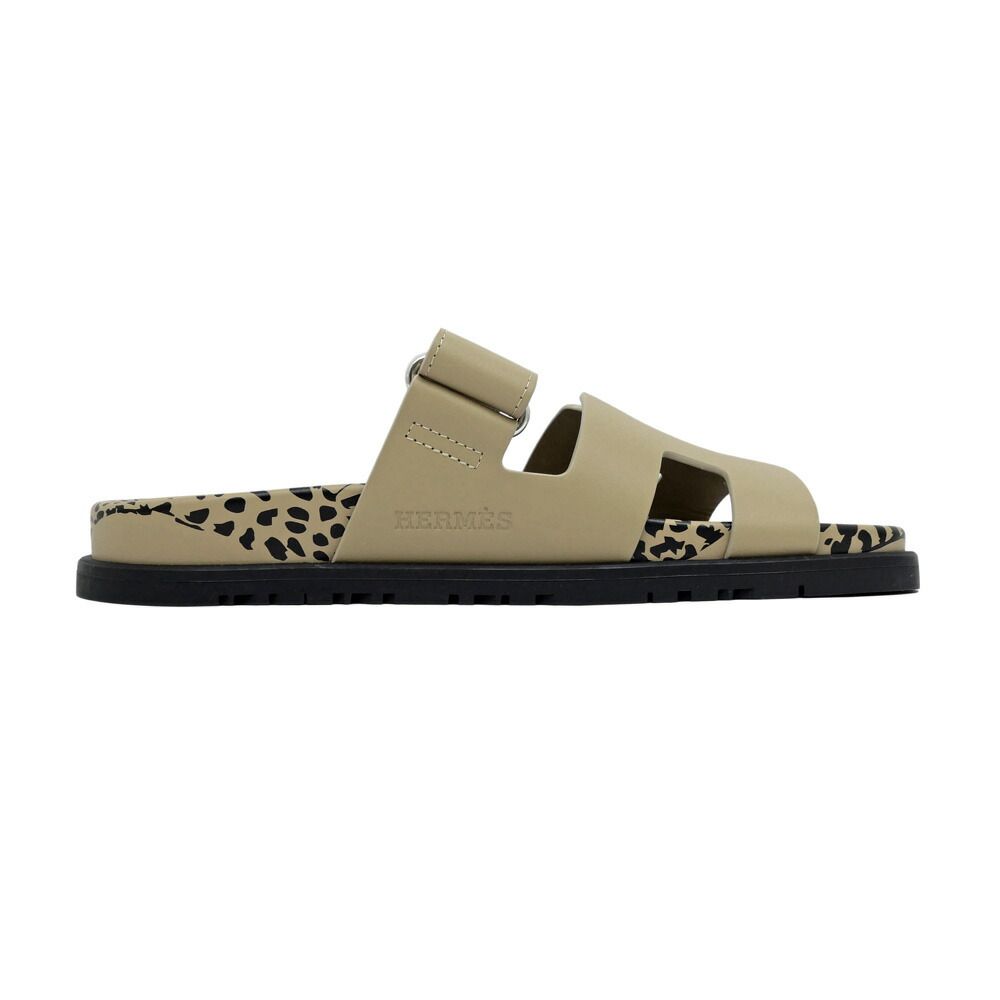 Hermes Sandals Chypre 37 Leopard Beige Argil Shoes — view 2