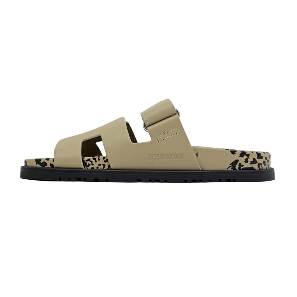 Hermes Sandals Chypre 37 Leopard Beige Argil Shoes — view 3