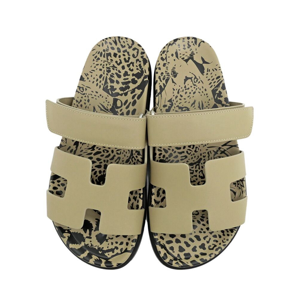 Hermes Sandals Chypre 37 Leopard Beige Argil Shoes — view 7