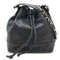 Chanel Logo Drawstring Shoulder Bag Chain Bag Caviar Leather Black Silver Pouch