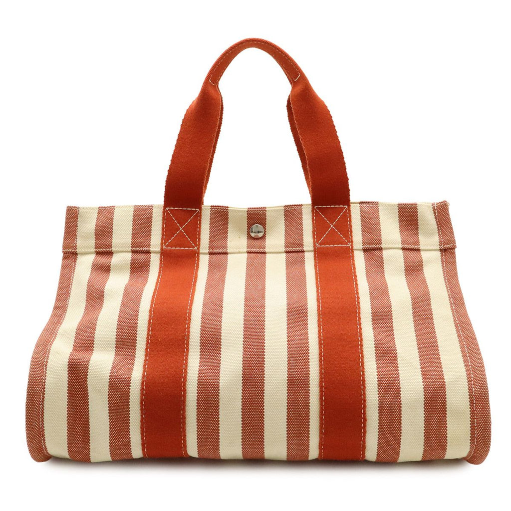 Hermes Cannes MM Tote Striped Canvas Red Ivory