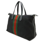 Gucci Web Stripe Sherry Line Tote Large Shoulder Bag Nylon Leather Black — view 2