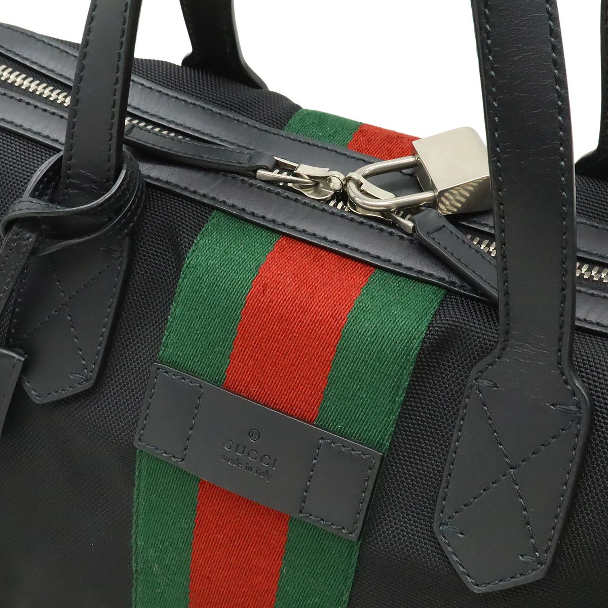 Gucci Web Stripe Sherry Line Tote Large Shoulder Bag Nylon Leather Black — view 5