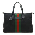 Gucci Web Stripe Sherry Line Tote Large Shoulder Bag Nylon Leather Black