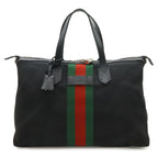 Gucci Web Stripe Sherry Line Tote Large Shoulder Bag Nylon Leather Black