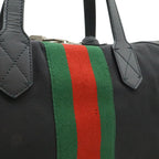 Gucci Web Stripe Sherry Line Tote Large Shoulder Bag Nylon Leather Black — view 8