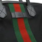 Gucci Web Stripe Sherry Line Tote Large Shoulder Bag Nylon Leather Black — view 9