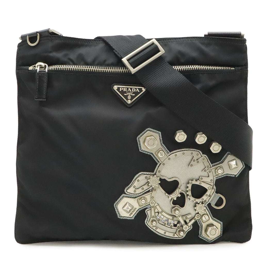 Prada Skull Shoulder Bag Crossbody Motif Studs Nylon Nero Black Domestic