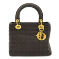 Dior Cannage Tote Nylon Dark Brown Gold