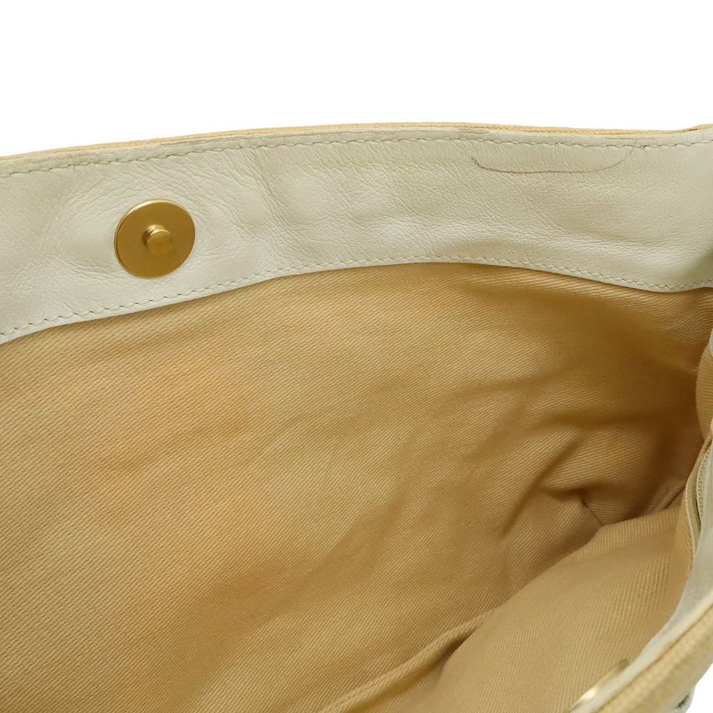 Chanel CC Logo Chain Shoulder Bag Canvas Leather White Beige Gold — view 5